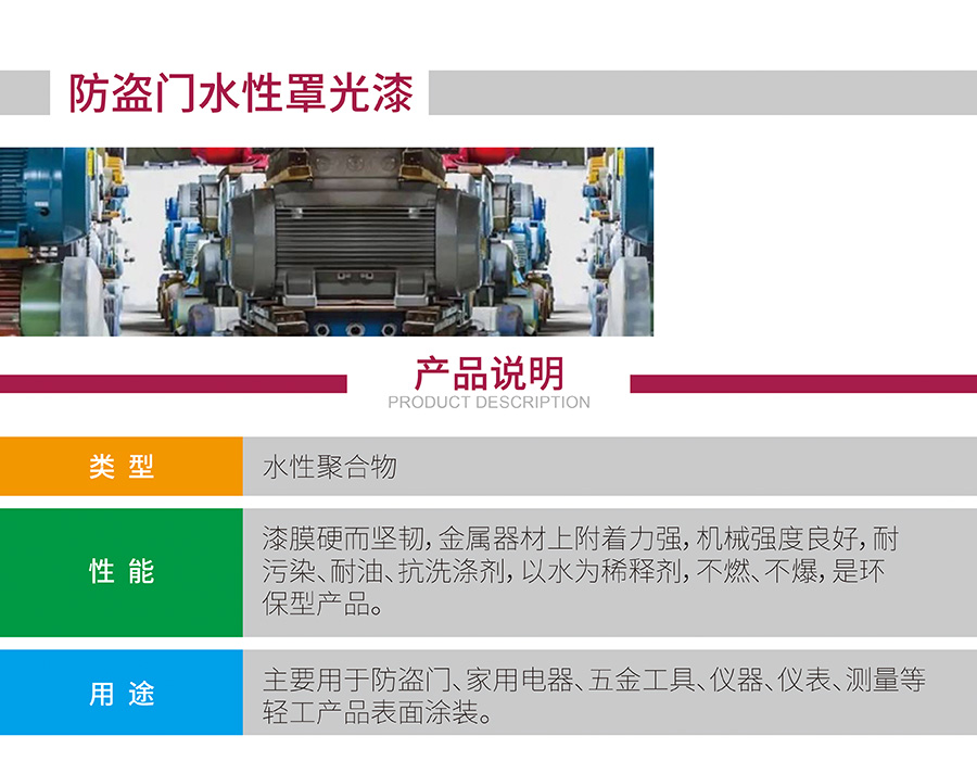 防盗门水性罩光漆 水性工业漆 第1张